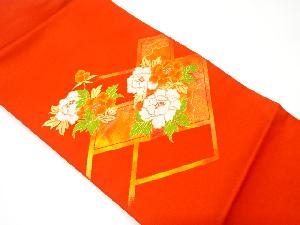 桧垣に牡丹模様織り出し名古屋帯